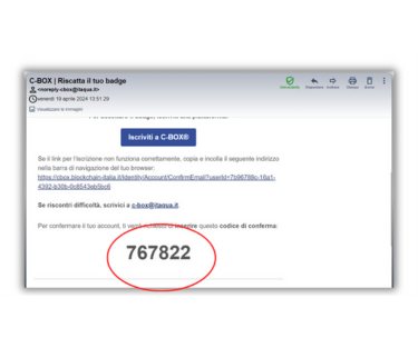 Immagine che mostra il codice di conferma nell'email di notifica del badge
